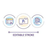 Using functions in programming loop concept icon. Computer science abstract idea thin line illustration. Writing code. Software development. Isolated outline drawing. Editable stroke. Arial font used vector