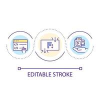 Using functions in programming loop concept icon. Computer science abstract idea thin line illustration. Writing code. Software development. Isolated outline drawing. Editable stroke. Arial font used vector