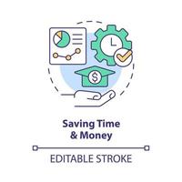 Saving time and money concept icon. Learning management system benefit abstract idea thin line illustration. Isolated outline drawing. Editable stroke. Arial, Myriad Pro-Bold fonts used vector