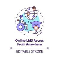 Online LMS access from anywhere concept icon. Learning management system feature abstract idea thin line illustration. Isolated outline drawing. Editable stroke. Arial, Myriad Pro-Bold fonts used vector