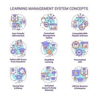 Learning management system concept icons set. Software application for studying idea thin line color illustrations. Isolated symbols. Editable stroke. Roboto-Medium, Myriad Pro-Bold fonts used vector