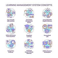 conjunto de iconos de concepto de sistema de gestión de aprendizaje. aplicación de software para estudiar ilustraciones en color de líneas finas de ideas. símbolos aislados. trazo editable. roboto-medium, innumerables fuentes pro-bold utilizadas vector