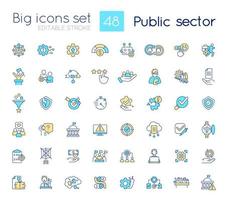 Public sector RGB color icons set. Services and enterprises. Government digital transformation. Isolated vector illustrations. Simple filled line drawings collection. Editable stroke