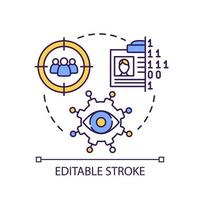 Hyper surveillance concept icon. Monitor group of citizens. Personality detection. Digital system abstract idea thin line illustration. Isolated outline drawing. Editable stroke. Arial font used vector