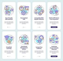 sistema de gestión de aprendizaje que incorpora la pantalla de la aplicación móvil. tutorial 4 pasos instrucciones gráficas editables con conceptos lineales. interfaz de usuario, ux, plantilla de interfaz gráfica de usuario. innumerables fuentes pro-negrita y regulares utilizadas vector