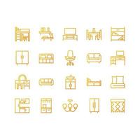 conjunto de iconos de vector lineal de gradiente perfecto de píxeles del departamento de muebles. muebles para sala de estar, dormitorio. artículos para el hogar paquete de diseños de símbolos de contorno de línea delgada. colección de ilustraciones de contorno aislado