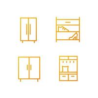 Furniture for clothes and shoes storage pixel perfect gradient linear vector icons set. Storage cabinet. Shoe rack. Thin line contour symbol designs bundle. Isolated outline illustrations collection