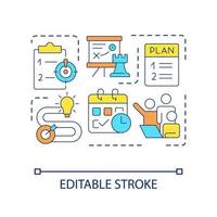 Create successful business strategy concept icon. Startup boosting. Corporate development plan abstract idea thin line illustration. Isolated outline drawing. Editable stroke. Arial font used vector