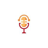 Podcast singer karaoke logo design with retro microphone illustration vector
