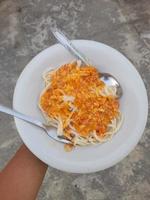 delicious home made spaghetti on a white plate photo
