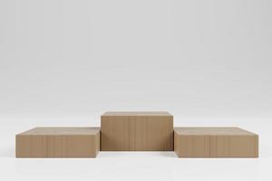 minimalist product display with wooden podium on 3d rendering photo