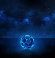 pelota de fútbol con líneas de neón brillantes azules brillantes sobre fondo de estrellas con humo. renderizado 3d foto