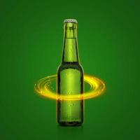 Beer bottle with water drops. of light abstract design background.3d render photo