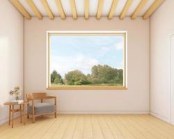 Japanese minimalist empty room with window and wood floor. 3d rendering photo