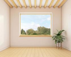 Japanese minimalist empty room with window and wood floor. 3d rendering photo