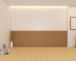 Empty room decorated with wood floor and wood slat wall. 3d rendering photo