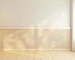 habitación vacía minimalista decorada con suelo de madera y pared de listones de madera. representación 3d foto