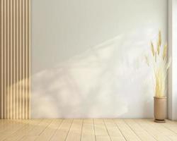 Minimalist empty room decorated with wood floor and wood slat wall. 3d rendering photo