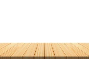 Empty wooden table top isolated on white background for product display montage photo