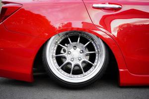 Close up of a car rim. Alloy wheels close up. photo