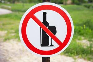 Road sign, no alcohol sign. The concept of safety on the road and driving. Outdoor recreation. photo