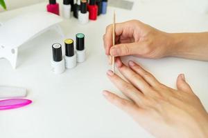 Covering your nails with gel polish at home, your own master, clean the cuticles. Professional hand care, home spa. photo