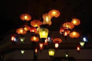 many colorful Chinese style lantern lamp decoration hang from ceiling photo