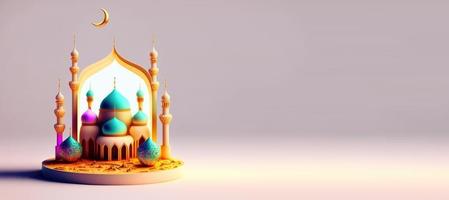 mezquita ilustración digital 3d para eid islámico ramadan banner foto