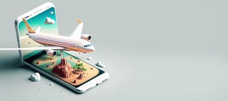 Ilustración 3d de viajes en avión para fondo de banner foto