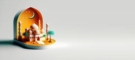 Mosque Digital Illustration for Islamic Ramadan Banner with Copy Space photo