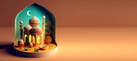 Mosque Illustration for Eid Islamic Ramadan Banner with Copy Space photo