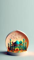 ilustración digital 3d de la historia de instagram de la mezquita de ramadán foto