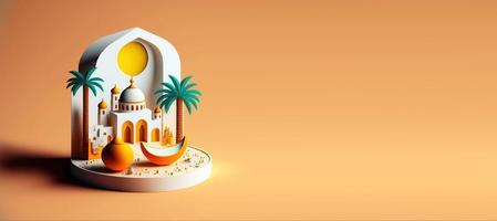 Digital Illustration of Mosque for Islamic Ramadan Banner with Copy Space photo