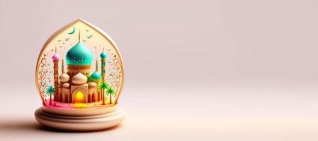 3D Illustration of Mosque for Ramadan Islmic Celebration Banner photo