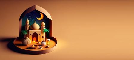 Illustration of Mosque for Eid Islamic Ramadan Banner with Copy Space photo