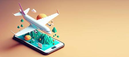 Ilustración 3d de viajes en avión para banner y fondo foto