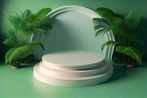 ilustración realista podio 3d natural con verde suave para la escena del producto foto