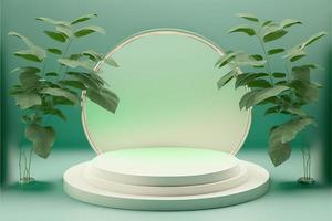 Nature 3D Render Podium with soft Green for product showcase photo