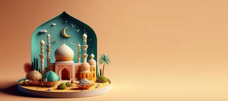 3D Illustration of Mosque for Islamic Ramadan Banner photo