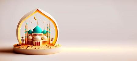 3D Illustration of Mosque for Eid Ramadan Islmic Celebration Banner photo