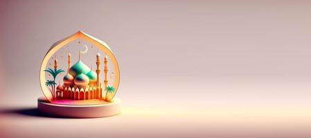 Digital Illustration of Mosque for Ramadan Islmic Celebration Banner with Copy Space photo