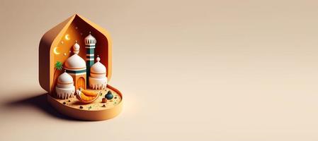 Mosque Illustration for Islamic Ramadan Banner with Copy Space photo