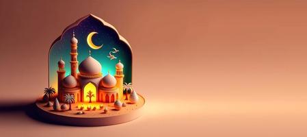 Digital Illustration of Mosque for Eid Islamic Ramadan Background with Copy Space photo