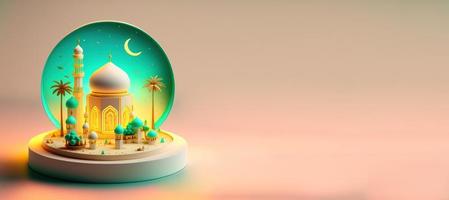 3D Illustration of Mosque for Ramadan Islmic Celebration Background with Copy Space photo