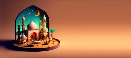 Mosque 3D Illustration for Ramadan Islmic Celebration Greeting photo