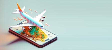 3D Illustration of Plane travel and tour for banner and background photo