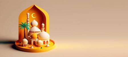 Mosque Digital 3D Illustration for Islamic Ramadan Background with Copy Space photo