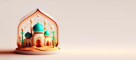 Mosque Digital Illustration for Eid Ramadan Islmic Celebration Background with Empty Space photo