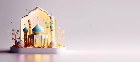 Mosque Digital 3D Illustration for Ramadan Islmic Celebration Banner with Copy Space photo