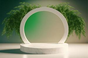 Realistic Nature 3D Render Podium with soft Green for product scene photo